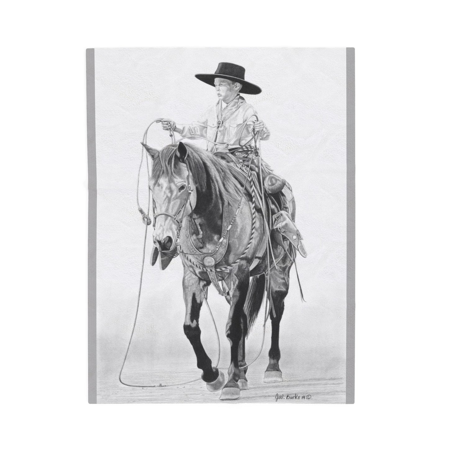 "Young Cowboy" Cozy Cowboy Velveteen Plush Blanket | Western Decor, Gift for Horse Lovers, Camping Blanket, Soft Throw, Farmhouse Style