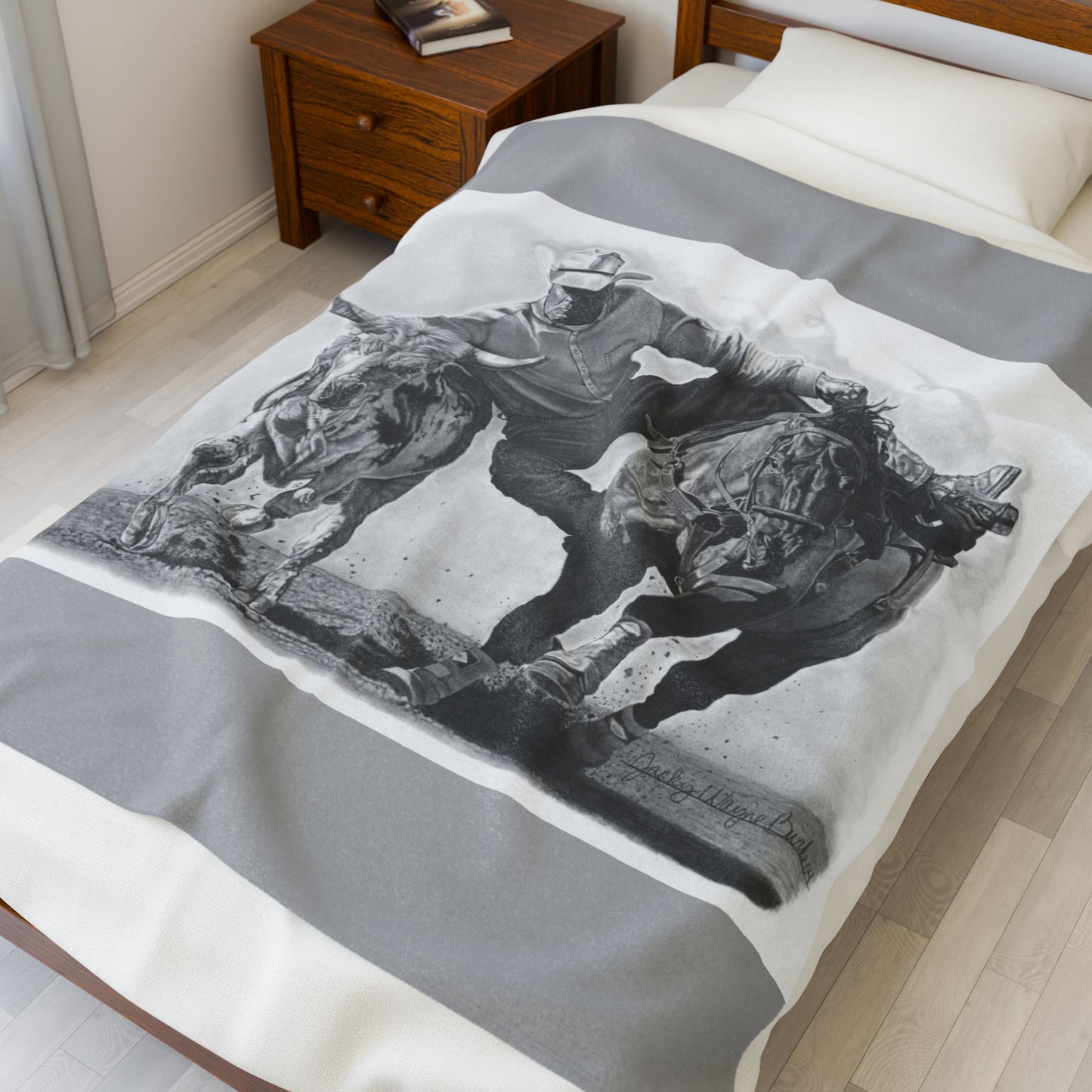 "Cowboy Life # 1" Cozy Cowboy Velveteen Plush Blanket | Western Decor, Gift for Horse Lovers, Camping Blanket, Soft Throw, Farmhouse Style