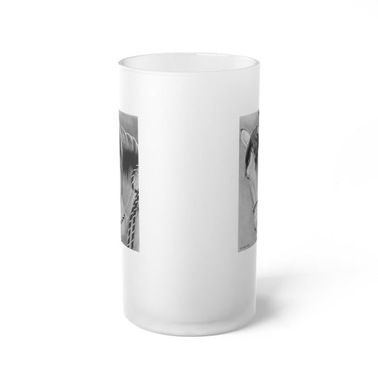 "Watcha lookin at" Frosted Glass Beer Mug with Vintage Art, Unique Gift for Beer Lovers, Perfect for Home or Bar, Great for Celebrations, Customizable