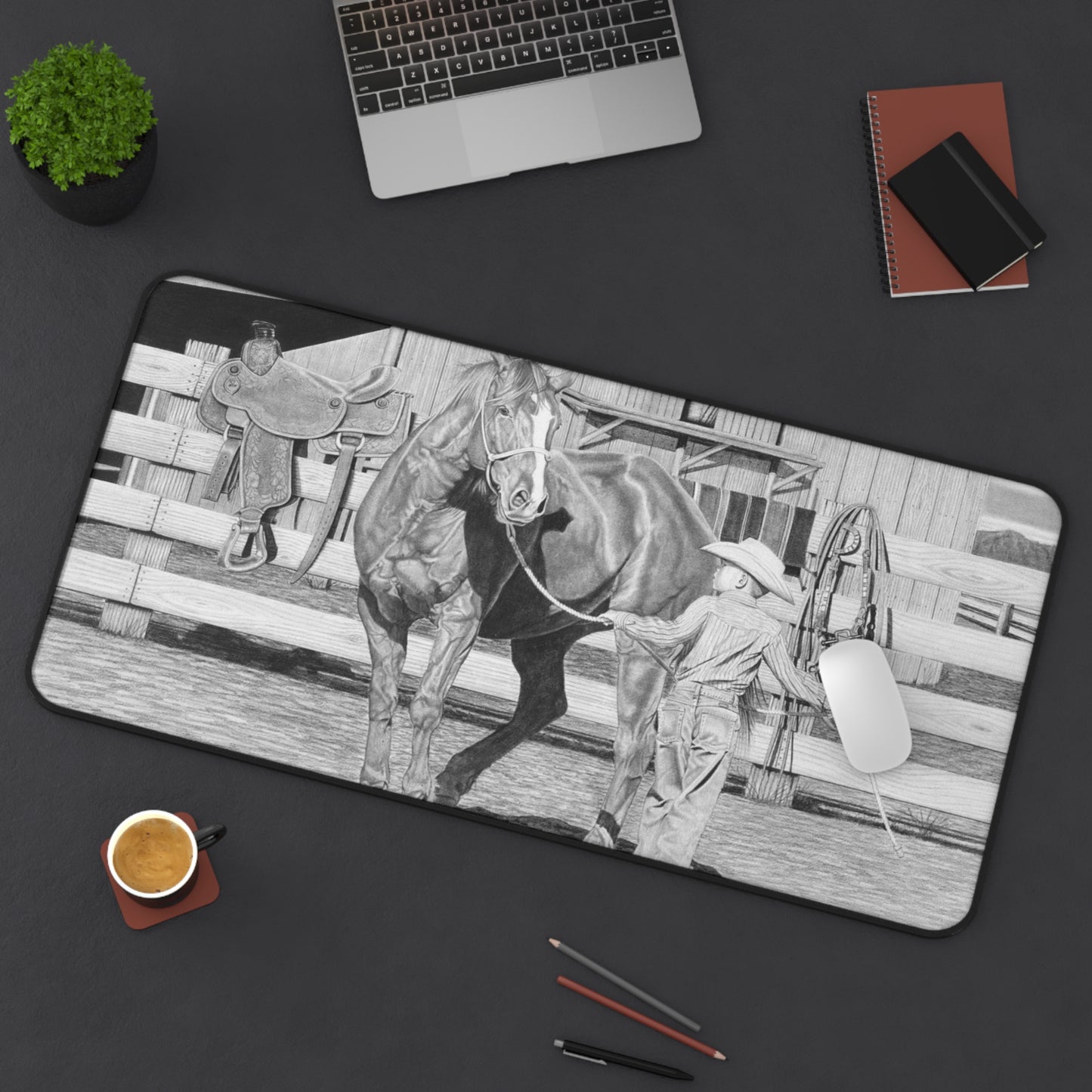 "Tall Task for a Little Cowboy" Rustic Horseman Desk Mat - Western Decor, Cowboy Office Accessory, Horse Lovers Gift, Stylish Computer Mat, Rustic Home Office