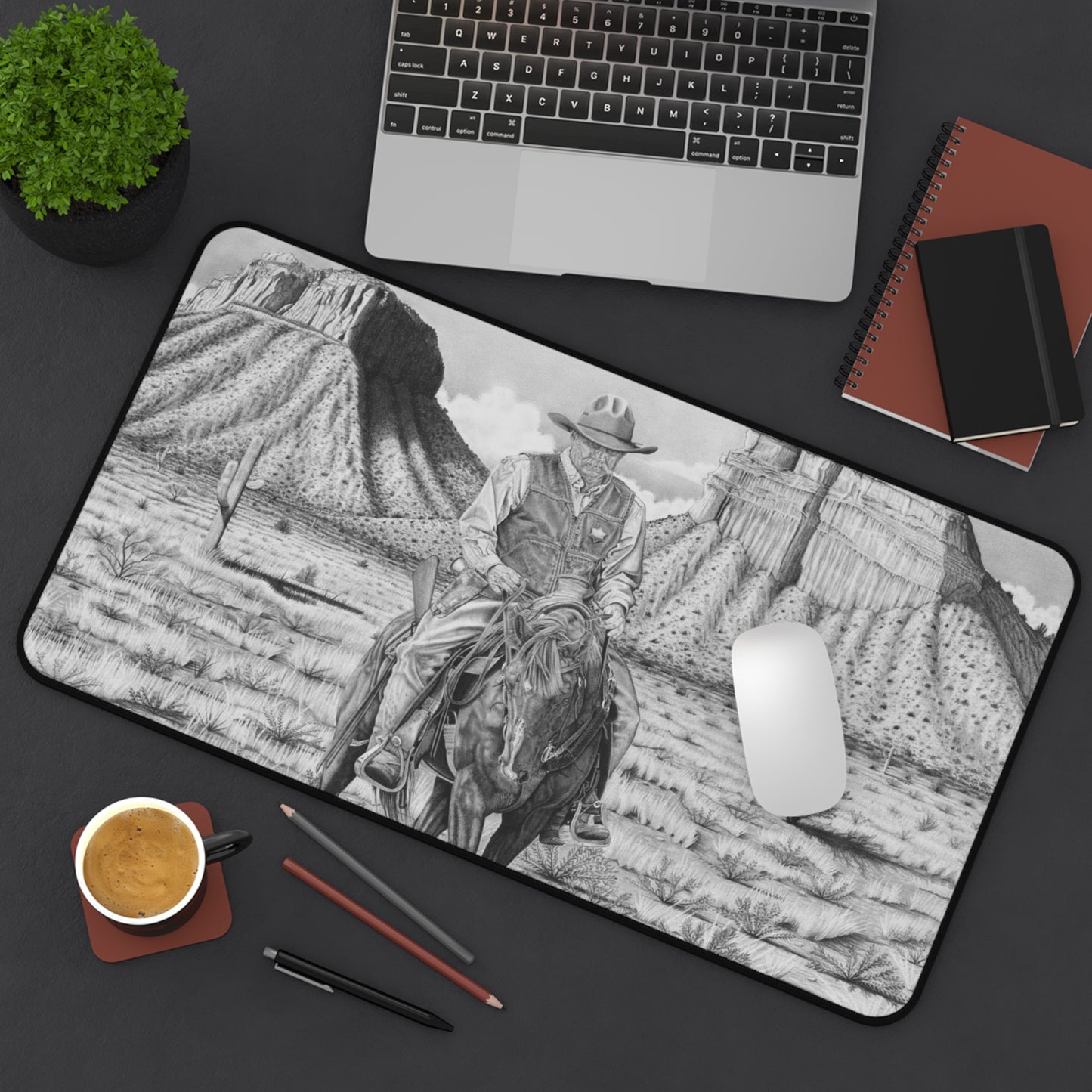 "On The Outlaw Trail" Rustic Horseman Desk Mat - Western Decor, Cowboy Office Accessory, Horse Lovers Gift, Stylish Computer Mat, Rustic Home Office