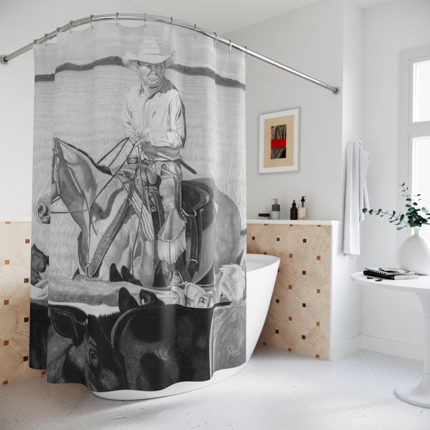 Hot day on the Job Shower Curtain — Native American Chief & Bald Eagle Bathroom Decor