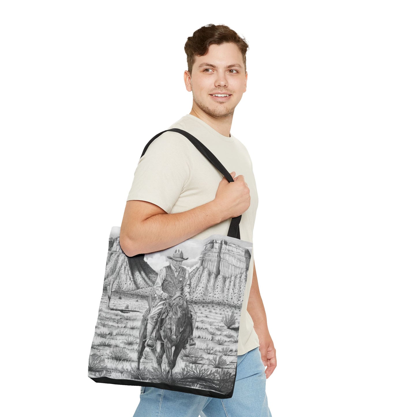 "On the Outlaw Trail "Tote Bag, Western Style Shopping Tote, Equestrian Gift, Farmhouse Decor, Horse Lover Accessory