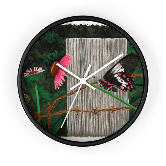 Fenve Post and Butterfly Cowboy Wall Clock - Vintage Farmhouse Decor, Western Theme Timepiece, Country Home Accent, Horse Lover Gift, Unique Wall Art