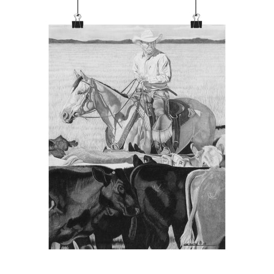 "Hot Day on The Job" Cowboy Ranch Life Matte Vertical Posters, Western Wall Art, Rustic Home Decor, Gift for Horse Lovers, Farmhouse Wall Decor