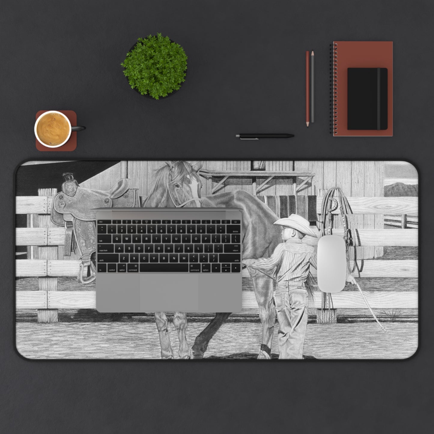 "Tall Task for a Little Cowboy" Rustic Horseman Desk Mat - Western Decor, Cowboy Office Accessory, Horse Lovers Gift, Stylish Computer Mat, Rustic Home Office