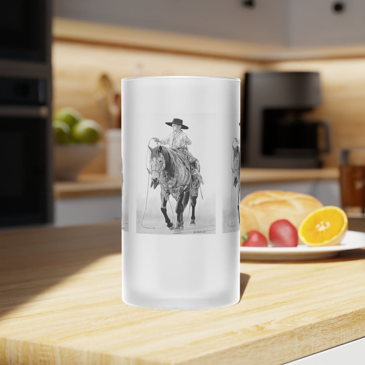 Frosted Glass Beer Mug with Vintage Art, Unique Gift for Beer Lovers, Perfect for Home or Bar, Great for Celebrations, Customizable