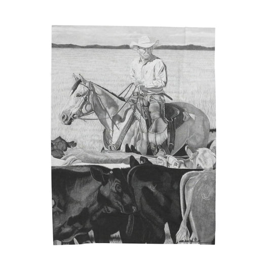 "Hot Day on the Job" Cozy Cowboy Velveteen Plush Blanket | Western Decor, Gift for Horse Lovers, Camping Blanket, Soft Throw, Farmhouse Style