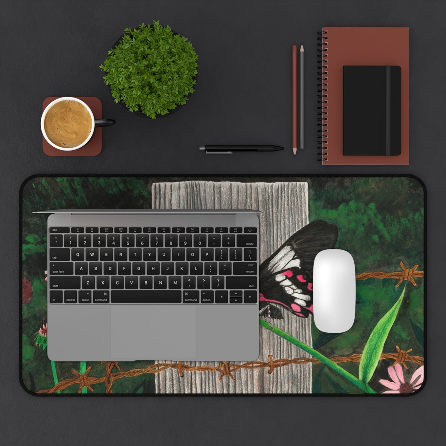 "Fence Post and Butterfly" Rustic Horseman Desk Mat - Western Decor, Cowboy Office Accessory, Horse Lovers Gift, Stylish Computer Mat, Rustic Home Office