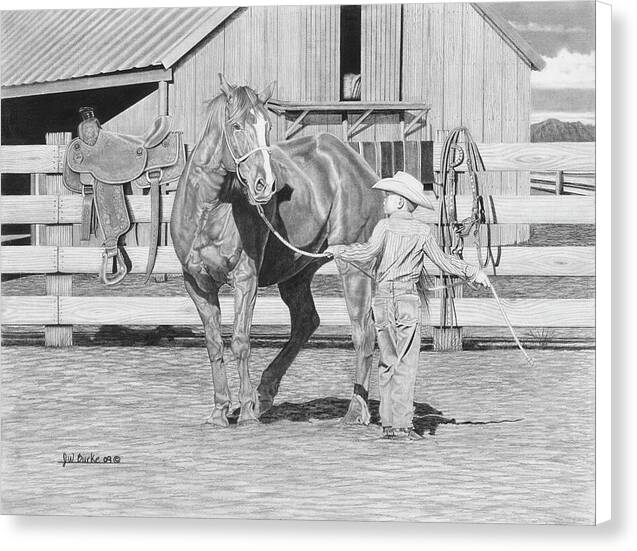 Tall Task For A Little Cowboy - Canvas Print