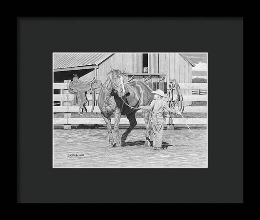 Tall Task For A Little Cowboy - Framed Print