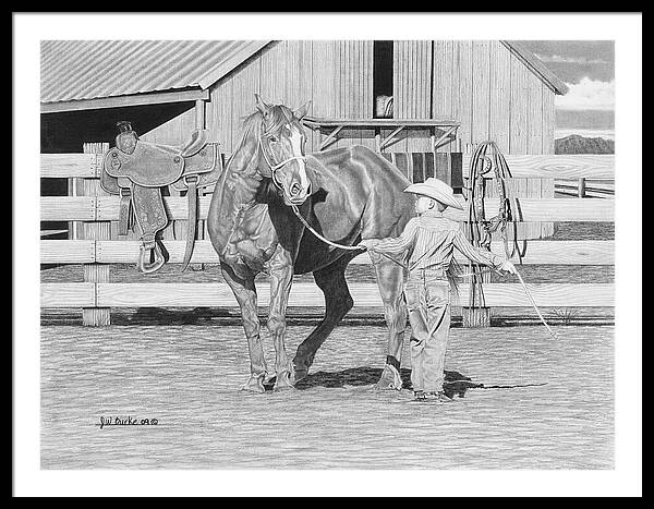 Tall Task For A Little Cowboy - Framed Print
