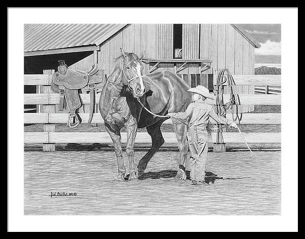 Tall Task For A Little Cowboy - Framed Print