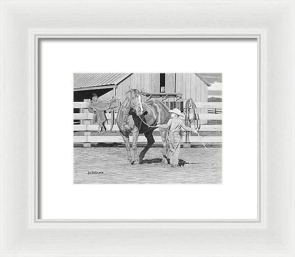 Tall Task For A Little Cowboy - Framed Print