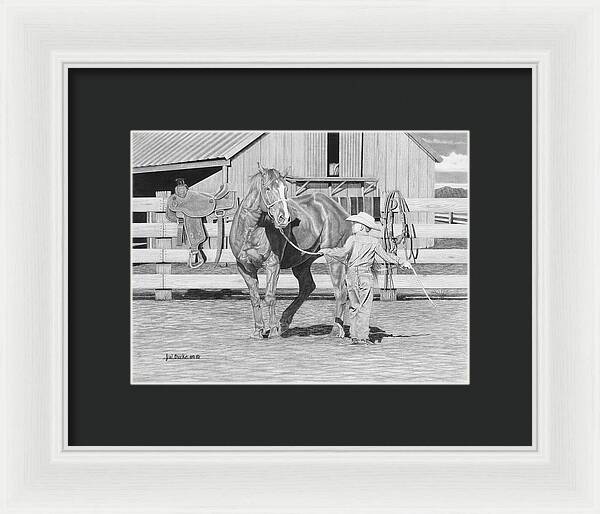 Tall Task For A Little Cowboy - Framed Print