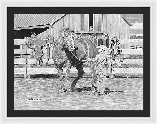 Tall Task For A Little Cowboy - Framed Print
