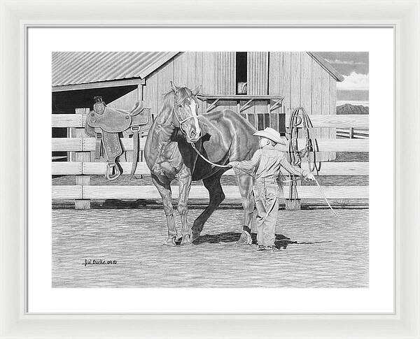 Tall Task For A Little Cowboy - Framed Print