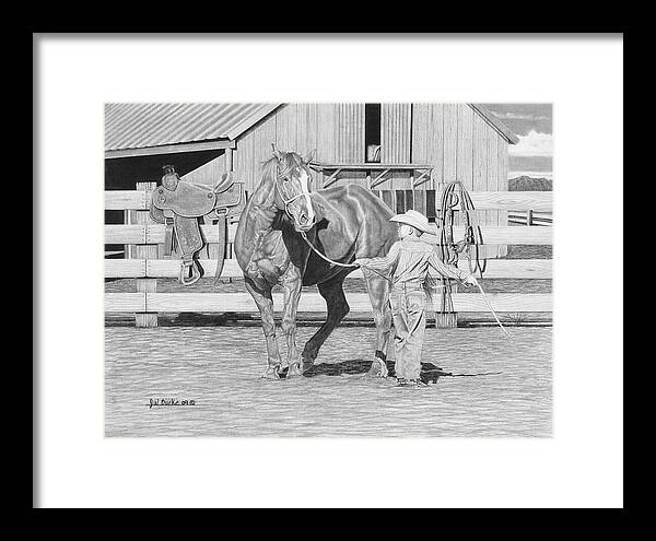 Tall Task For A Little Cowboy - Framed Print