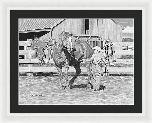 Tall Task For A Little Cowboy - Framed Print