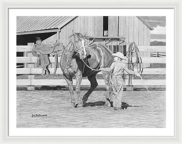 Tall Task For A Little Cowboy - Framed Print