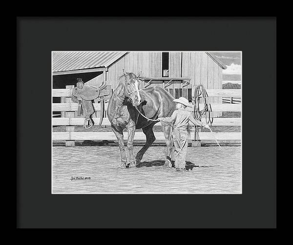 Tall Task For A Little Cowboy - Framed Print