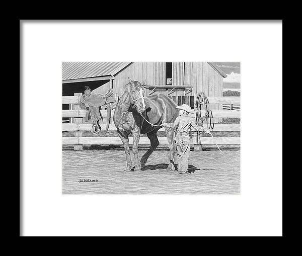 Tall Task For A Little Cowboy - Framed Print