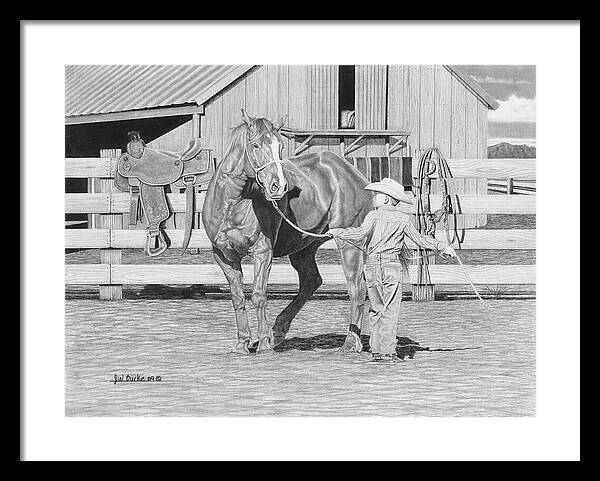 Tall Task For A Little Cowboy - Framed Print