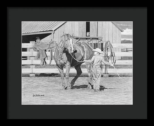 Tall Task For A Little Cowboy - Framed Print