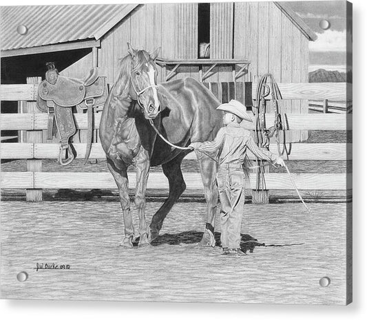 Tall Task For A Little Cowboy - Acrylic Print