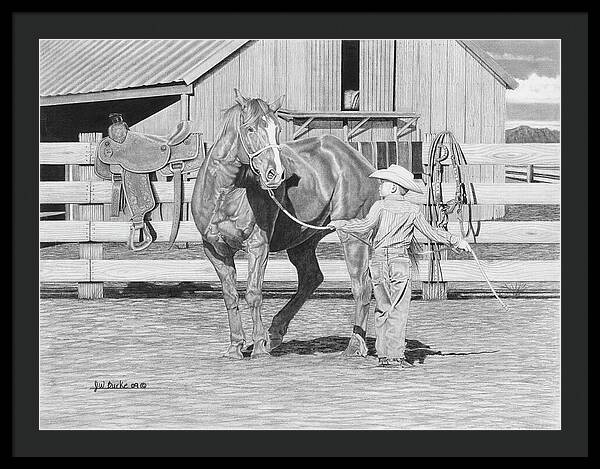 Tall Task For A Little Cowboy - Framed Print