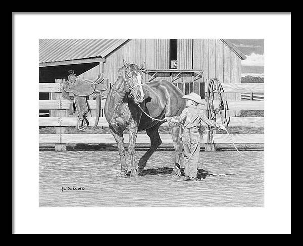 Tall Task For A Little Cowboy - Framed Print