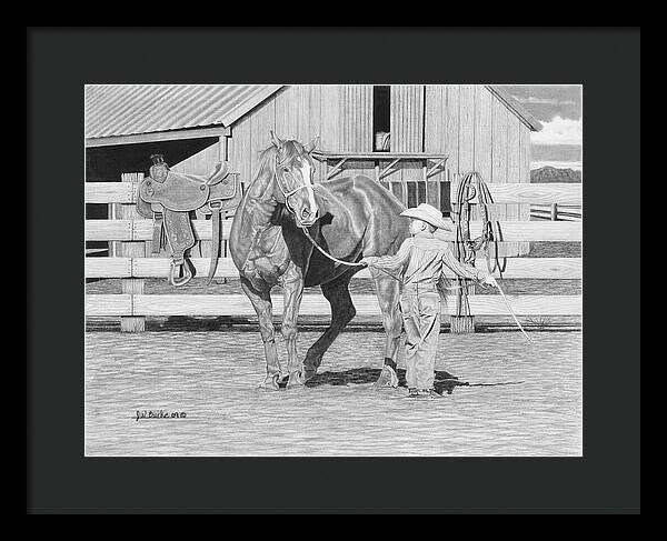 Tall Task For A Little Cowboy - Framed Print