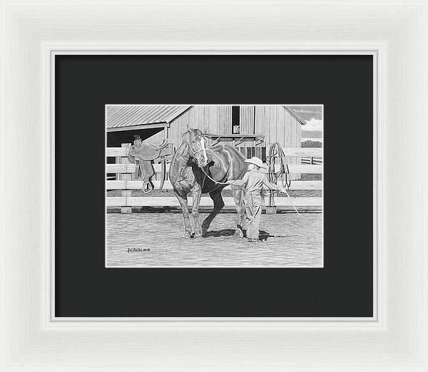 Tall Task For A Little Cowboy - Framed Print