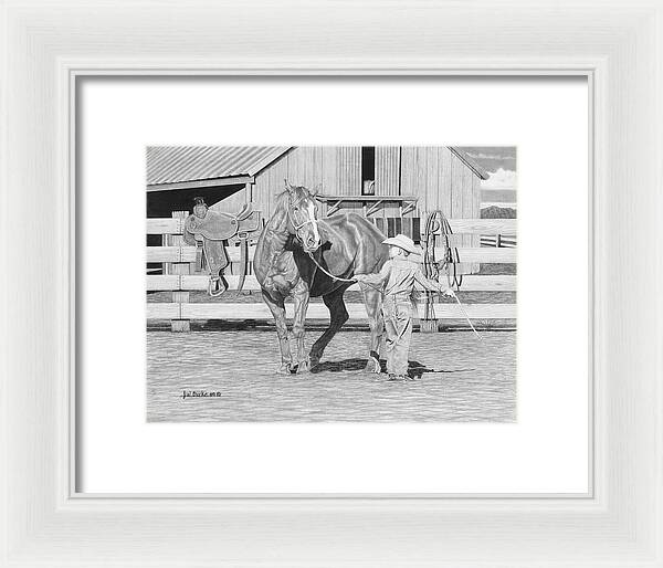 Tall Task For A Little Cowboy - Framed Print