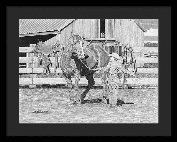 Tall Task For A Little Cowboy - Framed Print