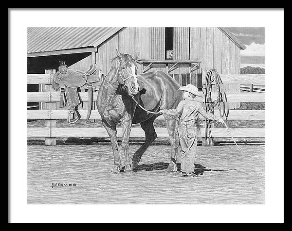 Tall Task For A Little Cowboy - Framed Print