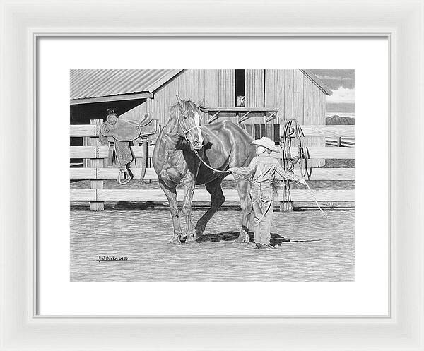 Tall Task For A Little Cowboy - Framed Print