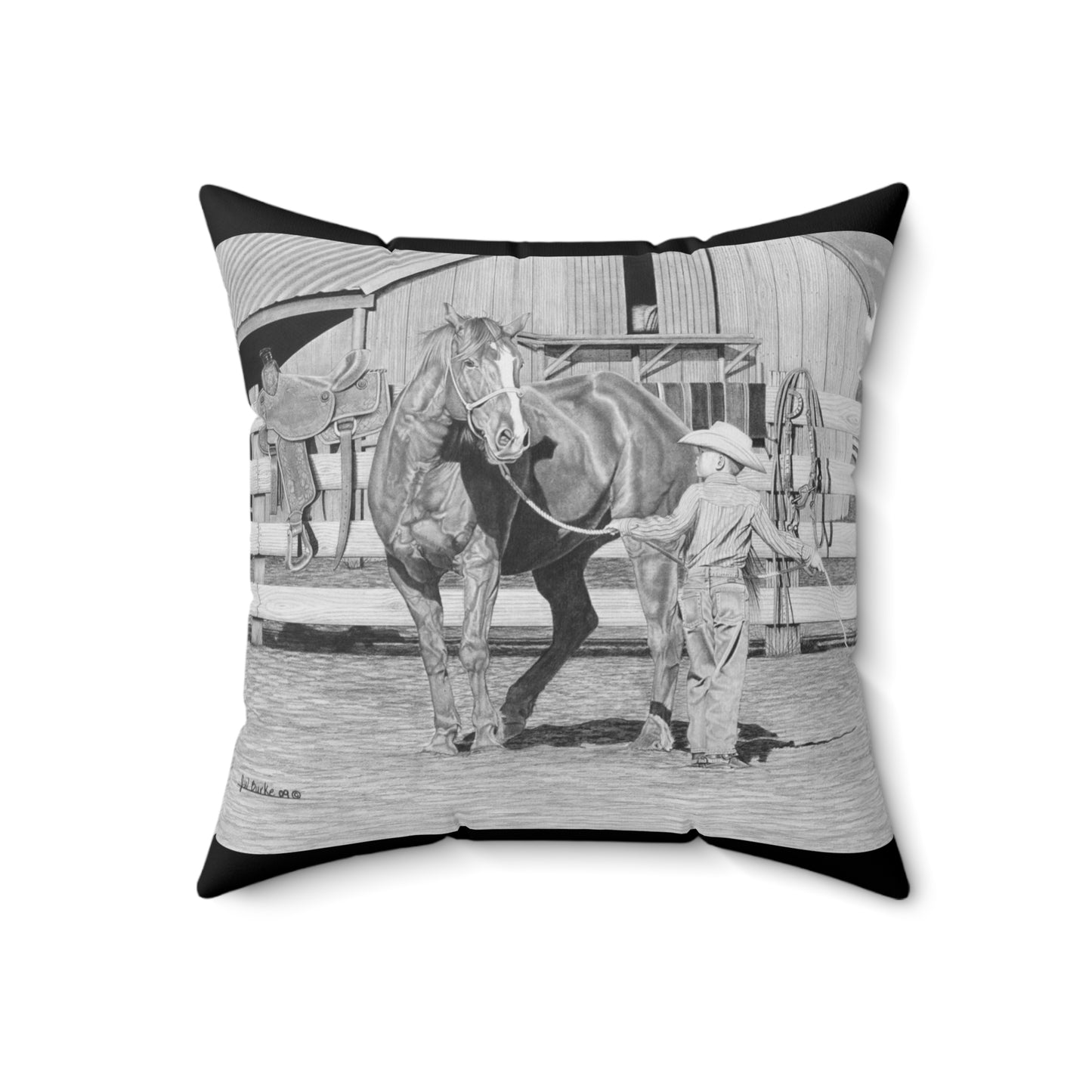 "Tall Task for a little Cowboy" Western Art Pillow