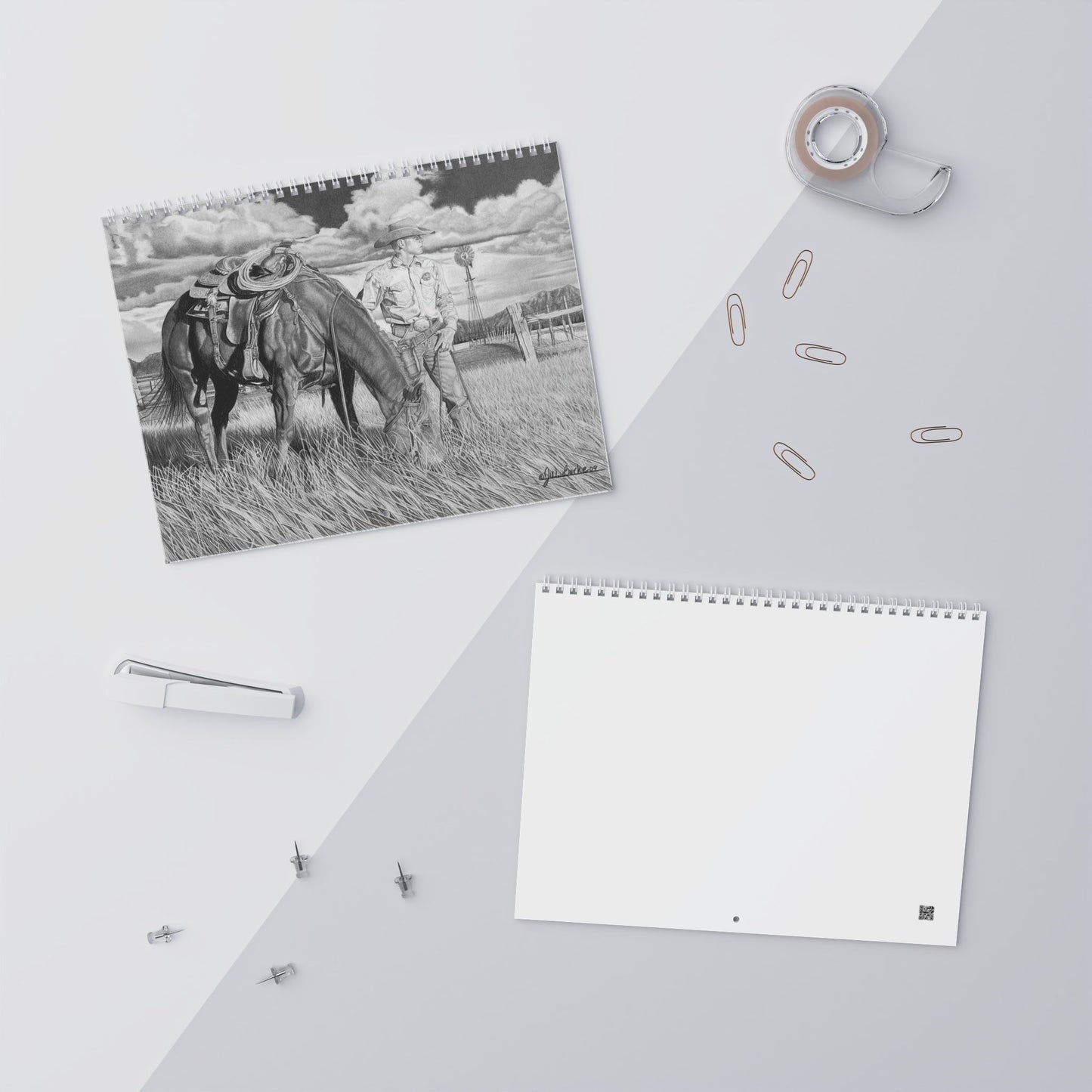 Western Cowboy Sketches Wall Calendar 2026, Horse Ranch Art Calendar