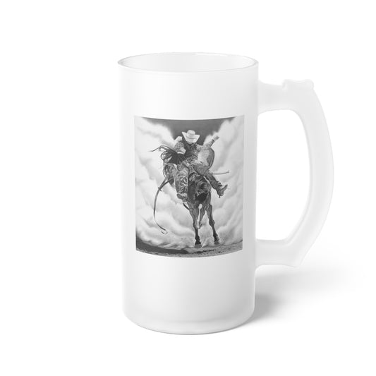 Frosted Glass Beer Mug with Vintage Art, Unique Gift for Beer Lovers, Perfect for Home or Bar, Great for Celebrations, Customizable