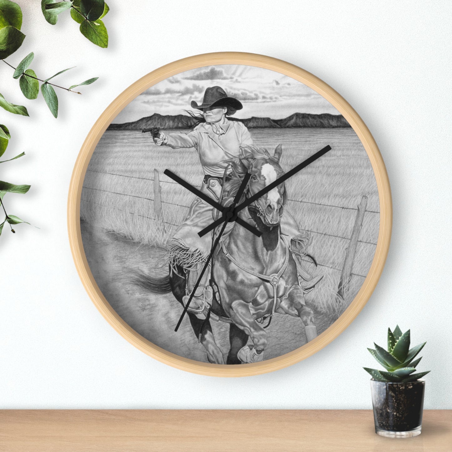 Wall Clock - Vintage Farmhouse Decor, Western Theme Timepiece, Country Home Accent, Horse Lover Gift, Unique Wall Art