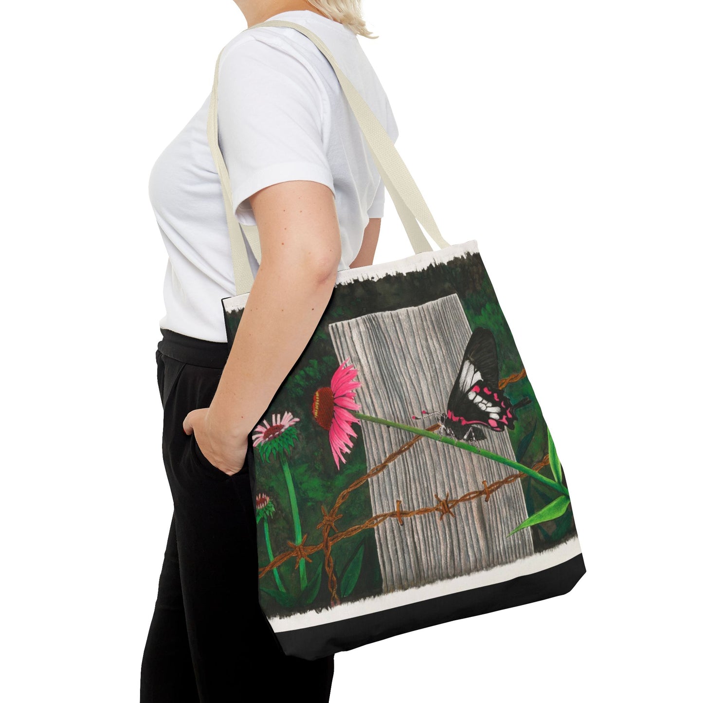 "Fence Post and Butterfly" Western Art Tote Bag