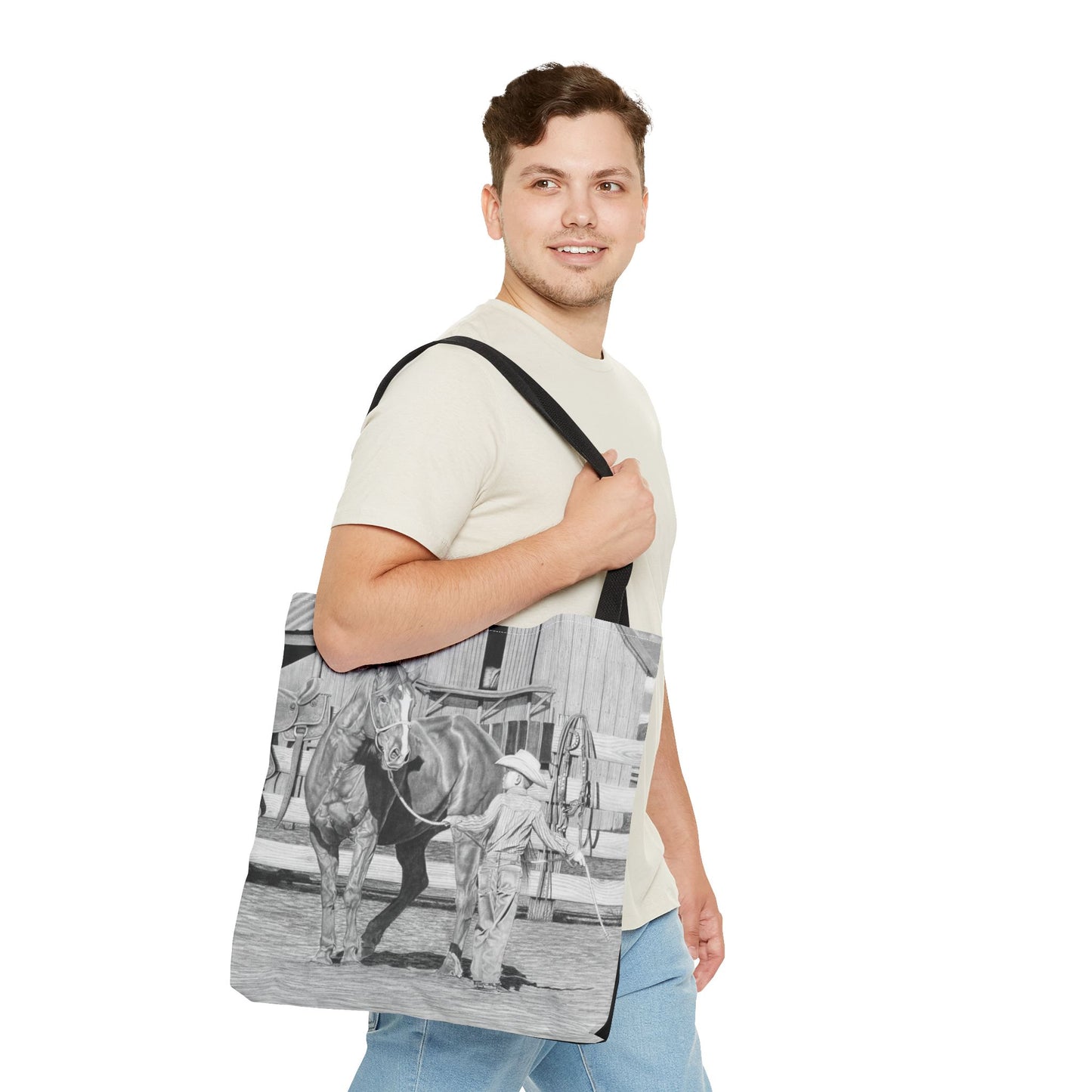 "Tall Task for a Little  Cowboy"  Tote Bag, Western Style Shopping Tote, Equestrian Gift, Farmhouse Decor, Horse Lover Accessory