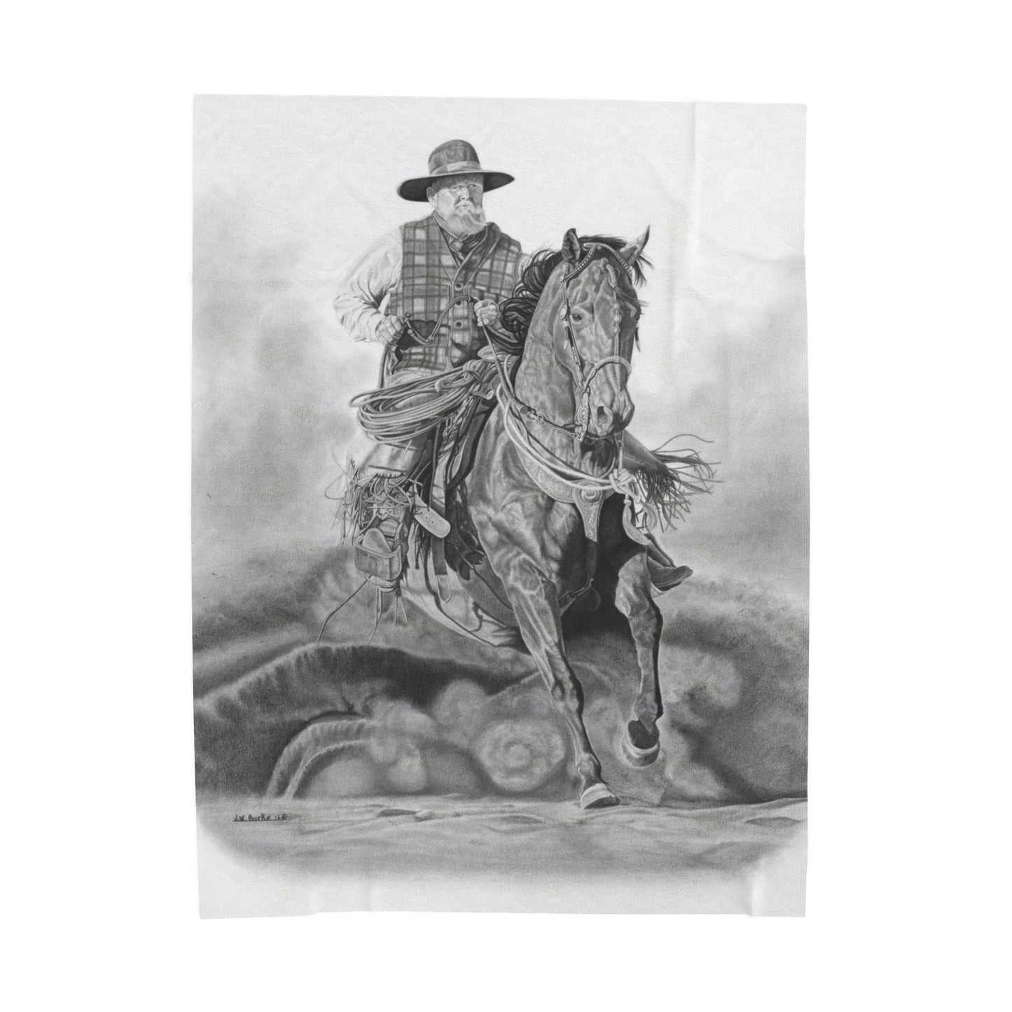 "Trouble Up Ahead"  Cozy Cowboy Velveteen Plush Blanket | Western Decor, Gift for Horse Lovers, Camping Blanket, Soft Throw, Farmhouse Style