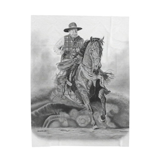 "Trouble Up Ahead"  Cozy Cowboy Velveteen Plush Blanket | Western Decor, Gift for Horse Lovers, Camping Blanket, Soft Throw, Farmhouse Style