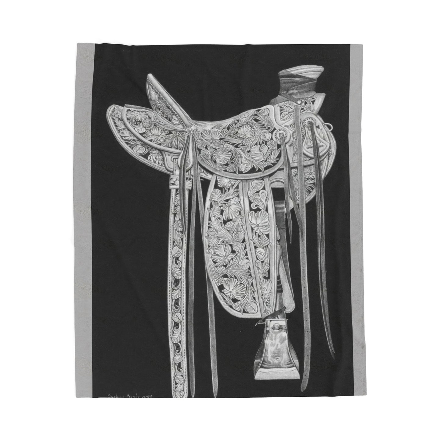 "New Saddle"  Cozy Cowboy Velveteen Plush Blanket | Western Decor, Gift for Horse Lovers