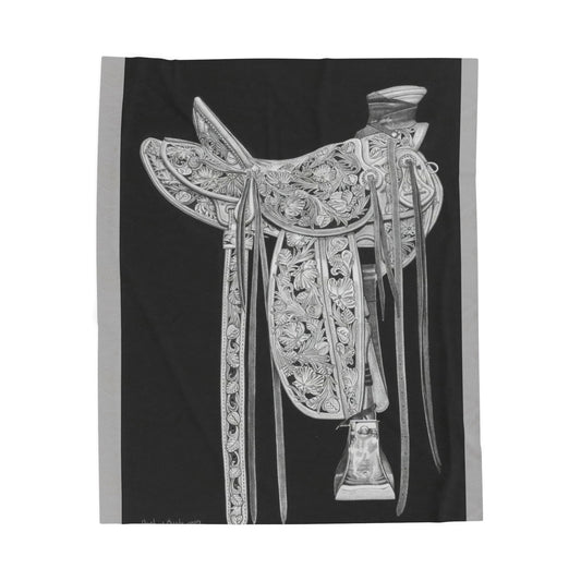 "New Saddle"  Cozy Cowboy Velveteen Plush Blanket | Western Decor, Gift for Horse Lovers