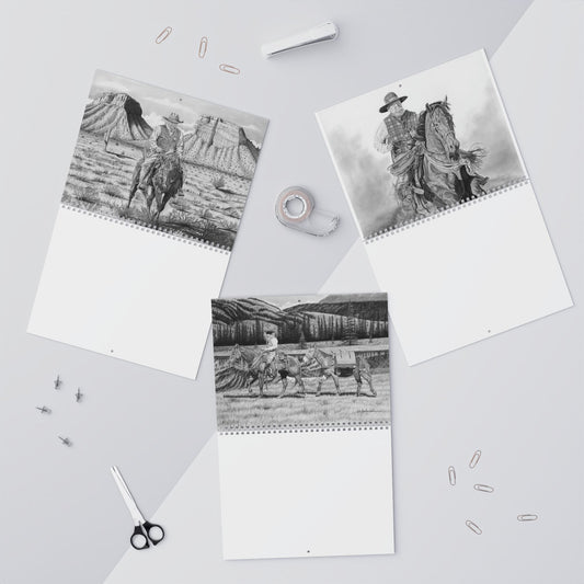 Western Cowboy Sketches Wall Calendar 2026, Horse Ranch Art Calendar