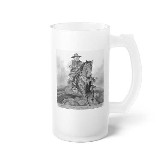 "Trouble Up Ahead" Frosted Glass Beer Mug with Vintage Art, Unique Gift for Beer Lovers, Perfect for Home or Bar, Great for Celebrations, Customizable