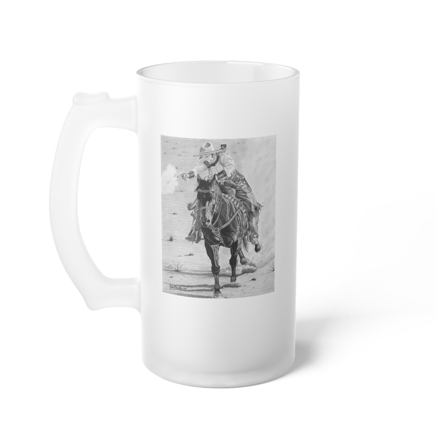 Frosted Glass Beer Mug with Vintage Art, Unique Gift for Beer Lovers, Perfect for Home or Bar, Great for Celebrations, Customizable